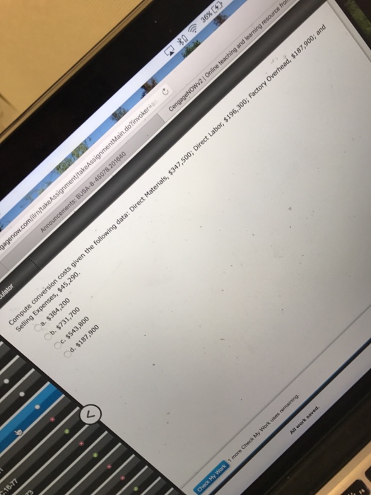  Compute conversion costs given the following data: Direct Materials, $347, 500;