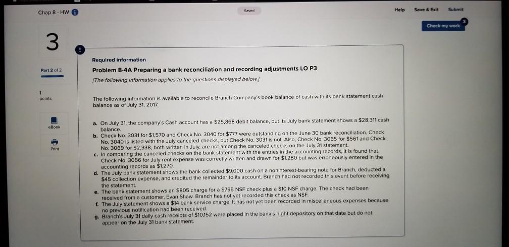  Saved Help Save & Exit Submit Chap 8 - HW Check