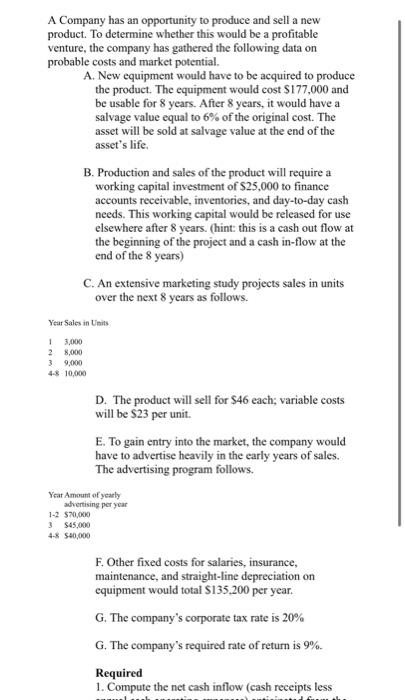  A professionally formatted Excel Workbook with formulas for all calculations based