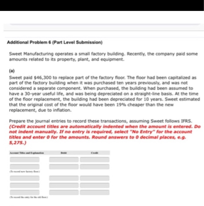  Additional Problem 6 (Part Level Submission) Sweet Manufacturing operates a small