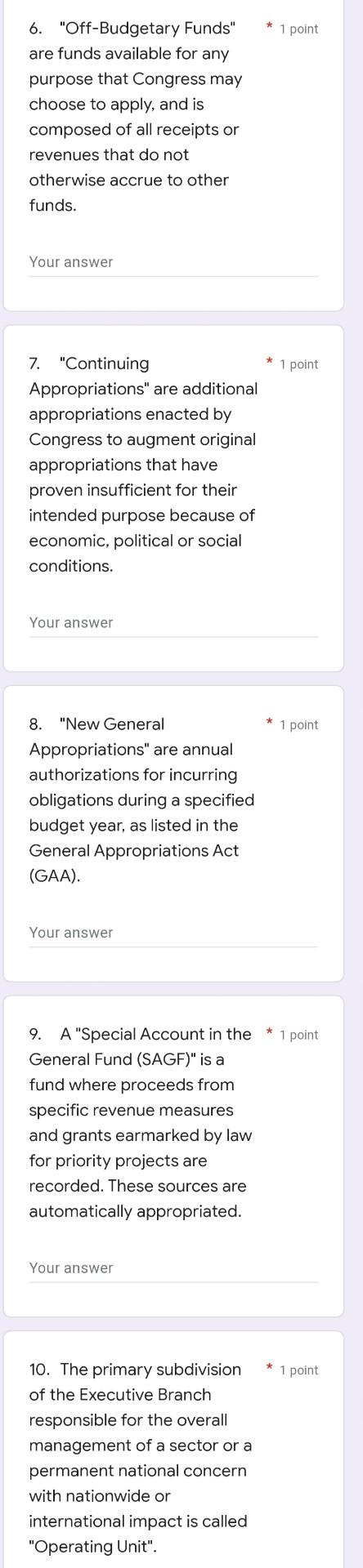 true or false (if false write the correct answer) 6. "Off-Budgetary