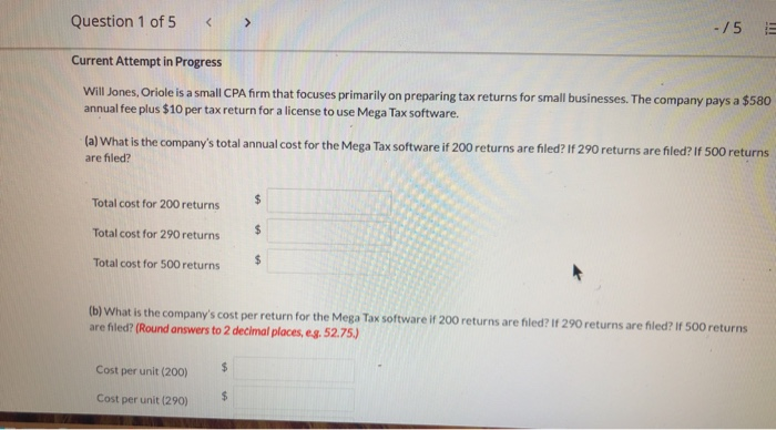  Question 1 of 5