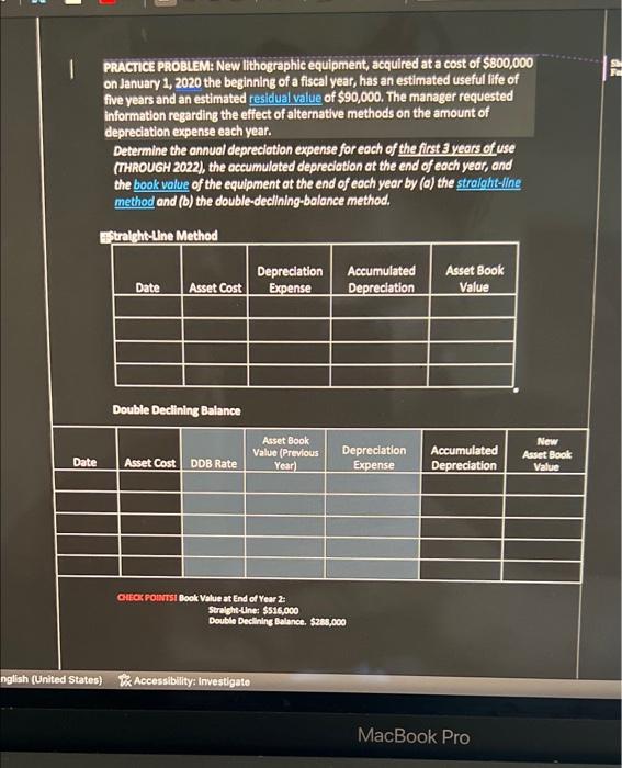 help and thank you PRACTICE PROBLEM: New lithographic equipment, acquired at a