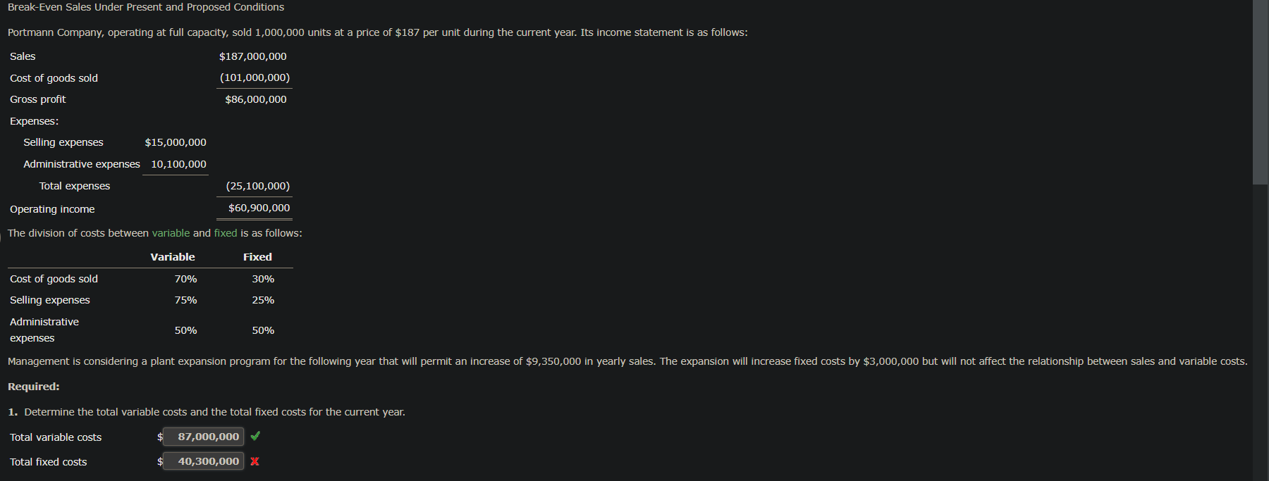 2. Determine (a) the unit variable cost and (b) the unit
