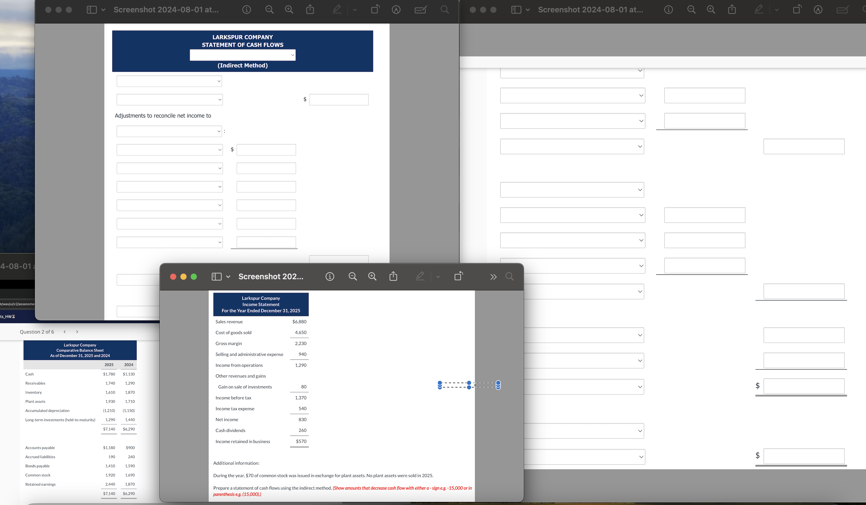  Prepare a statement of cash flows using the indirect method. 