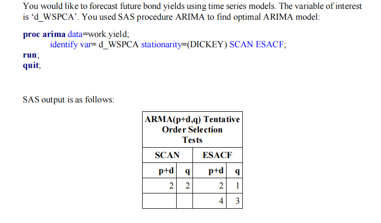 You would like to forecast future bond yields using time series