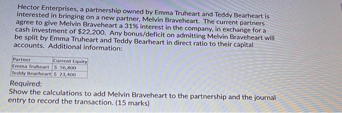 please show working notes Hector Enterprises, a partnership owned by Emma Truheart