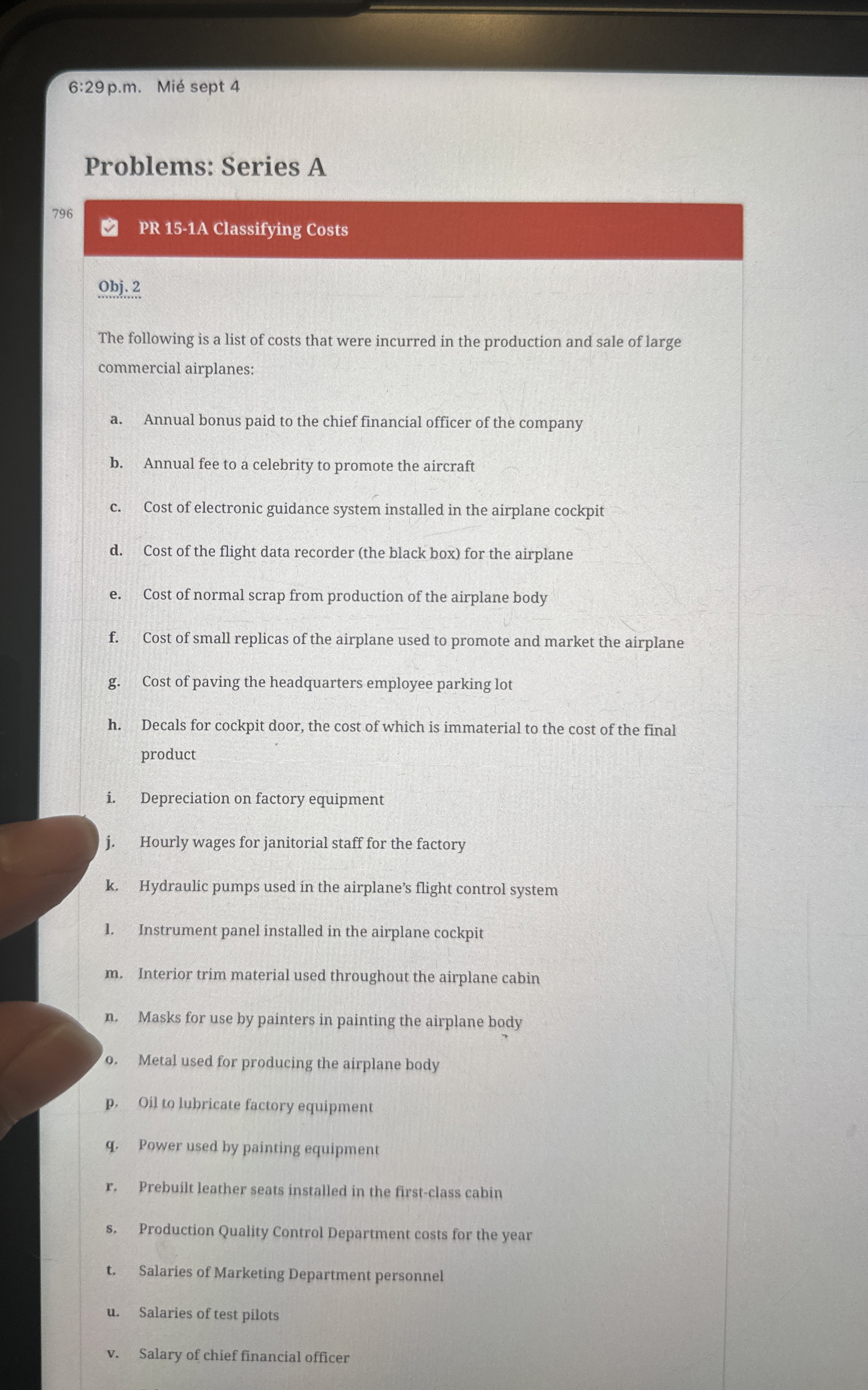  6:29 p.m. Mi sept 4 Problems: Series A 796 PR 15-1A