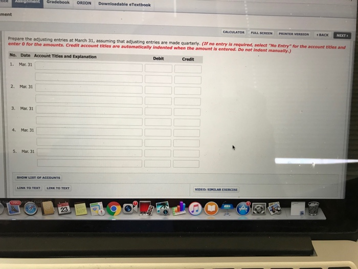 ledger of Pina Colada Corp. on March 31 of the current year