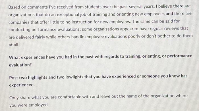 I need help to answer this discussion post. Based on comments I've