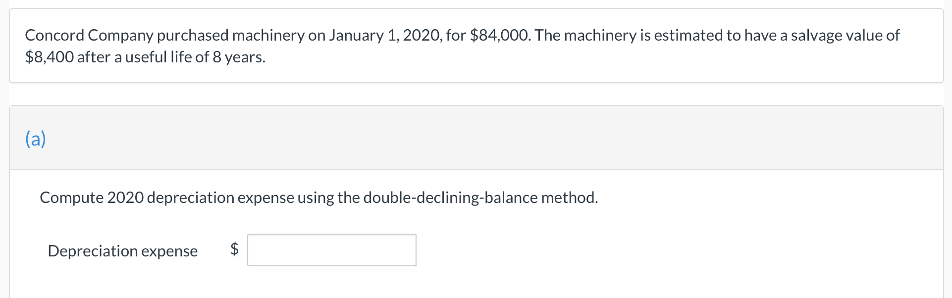  PART B COMPUTE 2020 DEPRECIATION EXPENSE USING THE DOUBLE-DECLINING-BALANCE ASSUMING THE