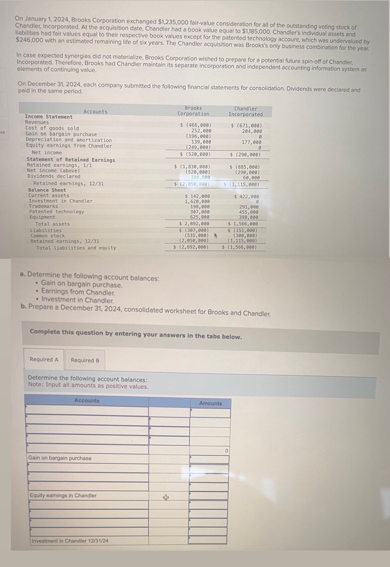  On January 1,2024, Brooks Corporation exchanged $1,235,000 fair-value consideration for all