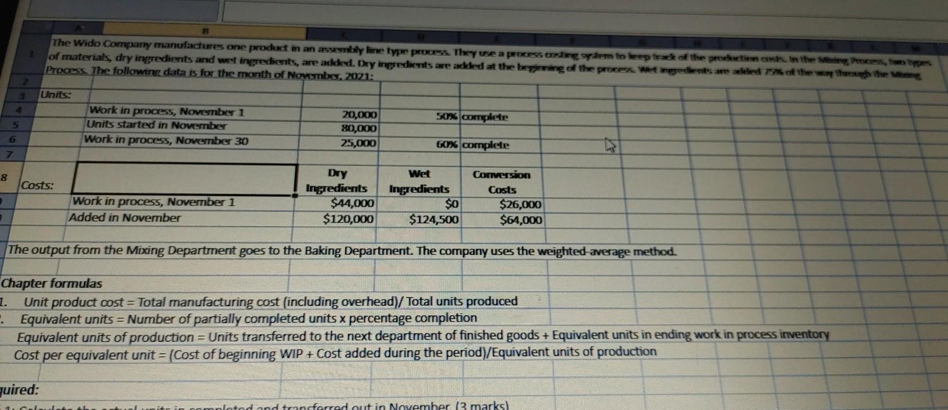 Show cell references please Process. The following data is for the