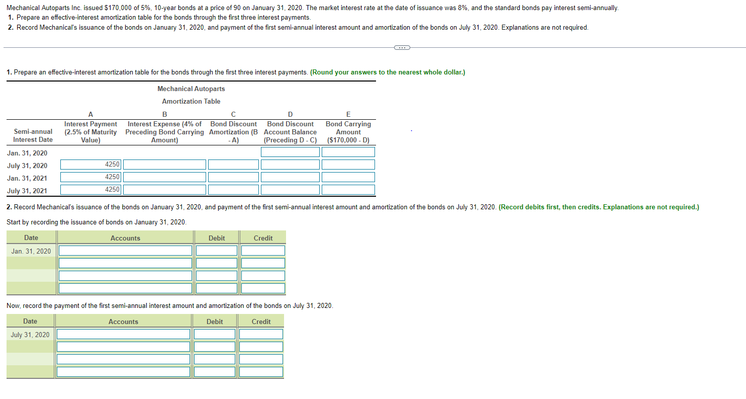 1. Prepare an effective-interest amortization table for the bonds through the