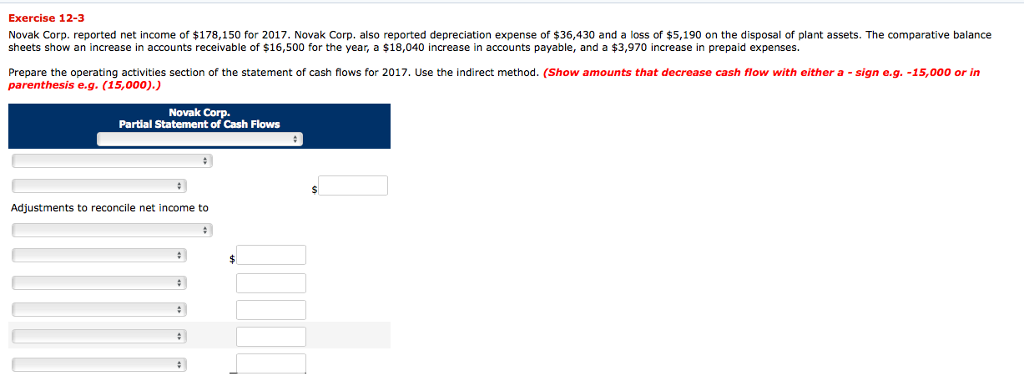 Please solve this problem Exercise 12-3 Novak Corp. reported net income of