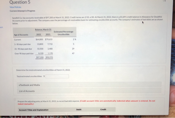 please help with this accounting question! Question 5 View Policles Current Attempt