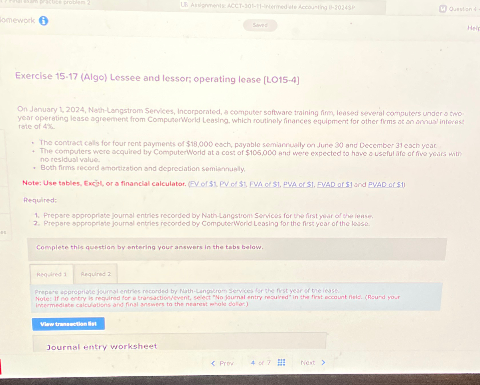  problem 2 UB Assignments: ACCT-301-11-Intermediate Accounting 1)-2024SP Question 4. omework Exercise