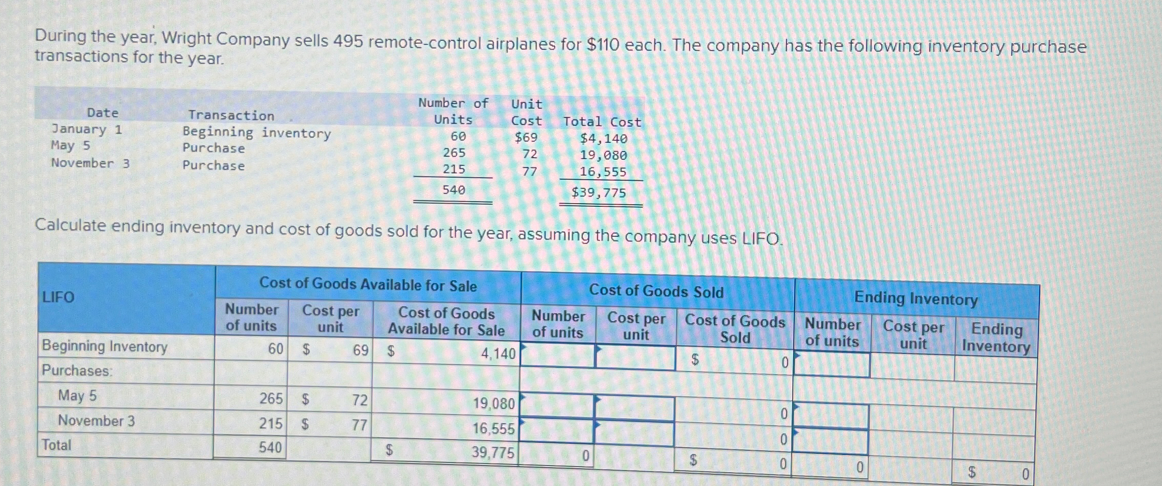  During the year, Wright Company sells 495 remote-control airplanes for $110