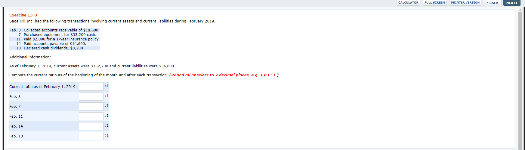  CALCULATOR FULL SCREEN PRINTER VERSION BACK NEXT Exercise 13-8 Sage Hill