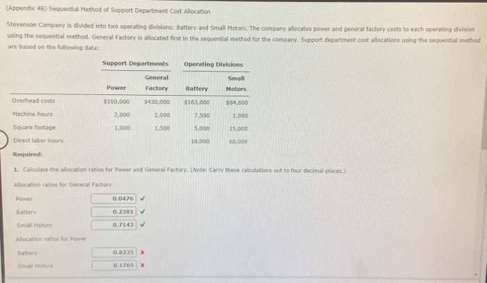  (Appendix 4B) Sequential Method of Support Department Cost Allocation Stevenson Company