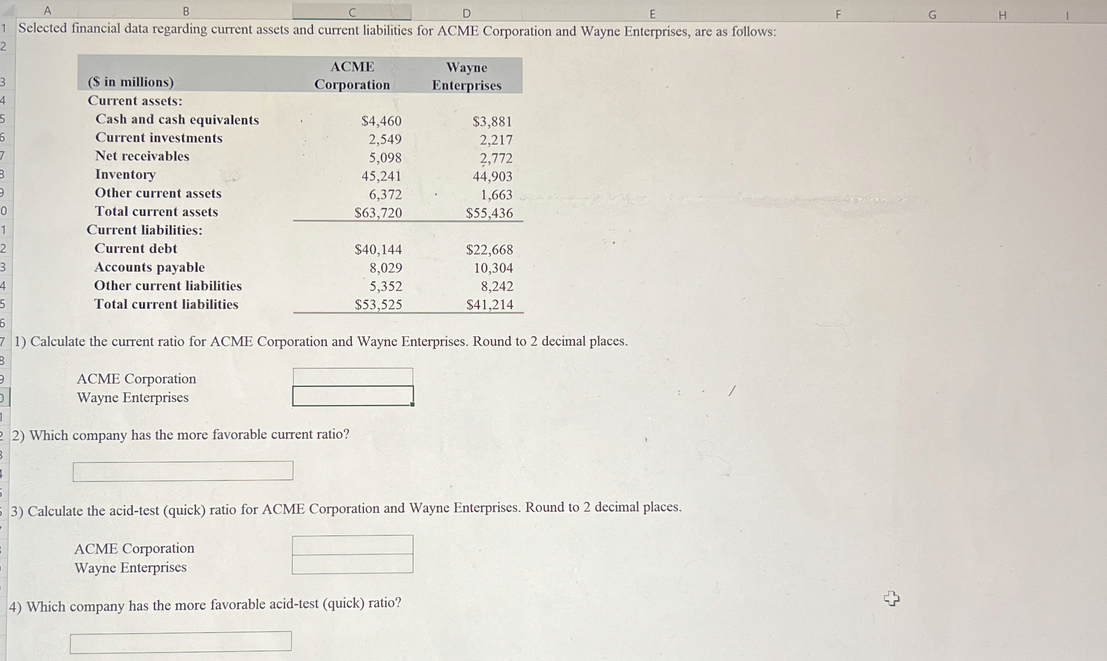  A B C D E F G Selected financial data regarding
