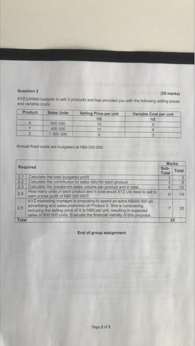November 2021 Question 1 (25 marks) Sambisa Brands Lid makes and sells