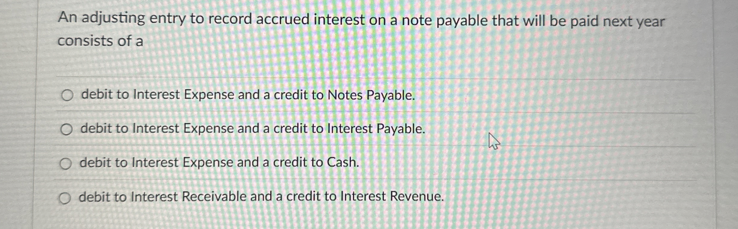  An adjusting entry to record accrued interest on a note payable