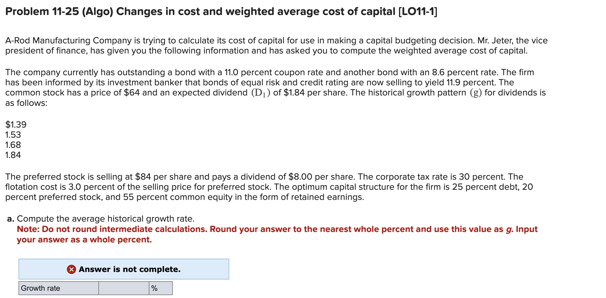 Problem 11-25 (Algo) Changes in cost and weighted average cost of