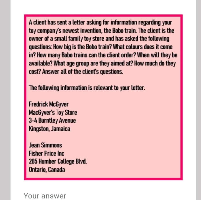  A client has sent a letter asking for information regarding your