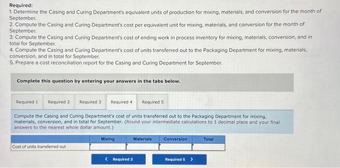 the Casing and Curing Department's cost of ending work in process inventory