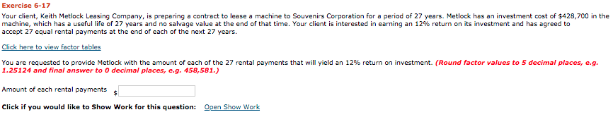  Exercise 6-17 Your client, Keith Metlock Leasing Company, is preparing a