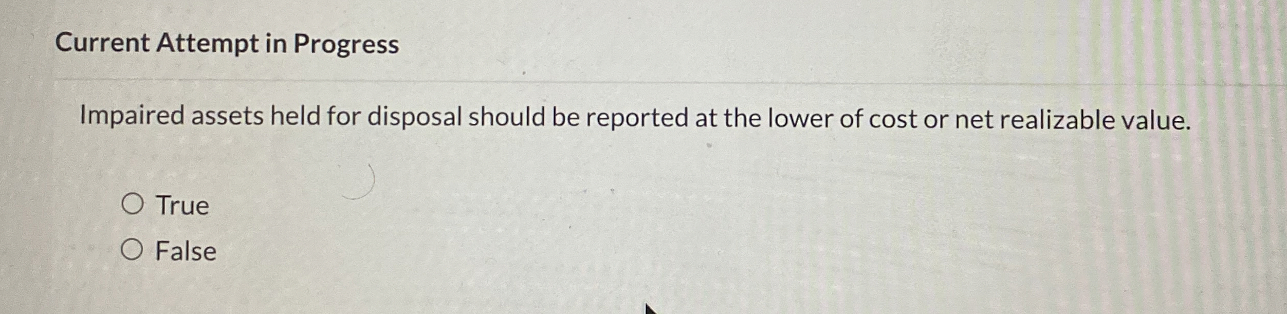  Current Attempt in Progress Impaired assets held for disposal should be