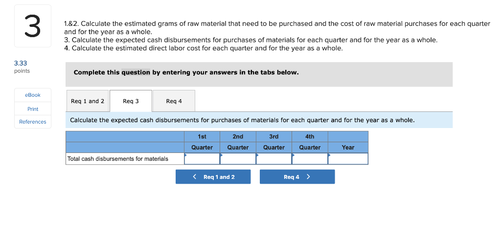 units to be produced by quarter for the upcoming fiscal year: 3.33