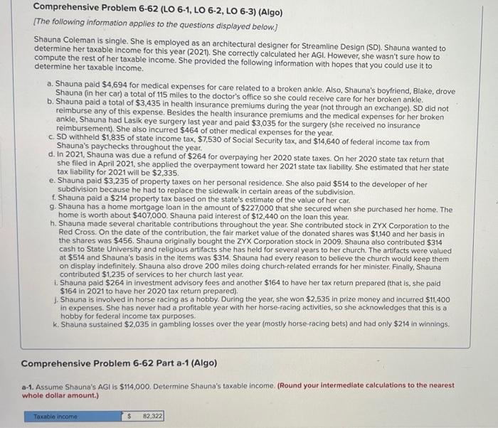 Can I please Get Help Comprehensive Problem 6-62 (LO 6-1, LO 6-2,