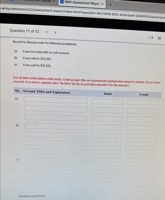 and that has been depreciated $49,700. Record the disposal under the following