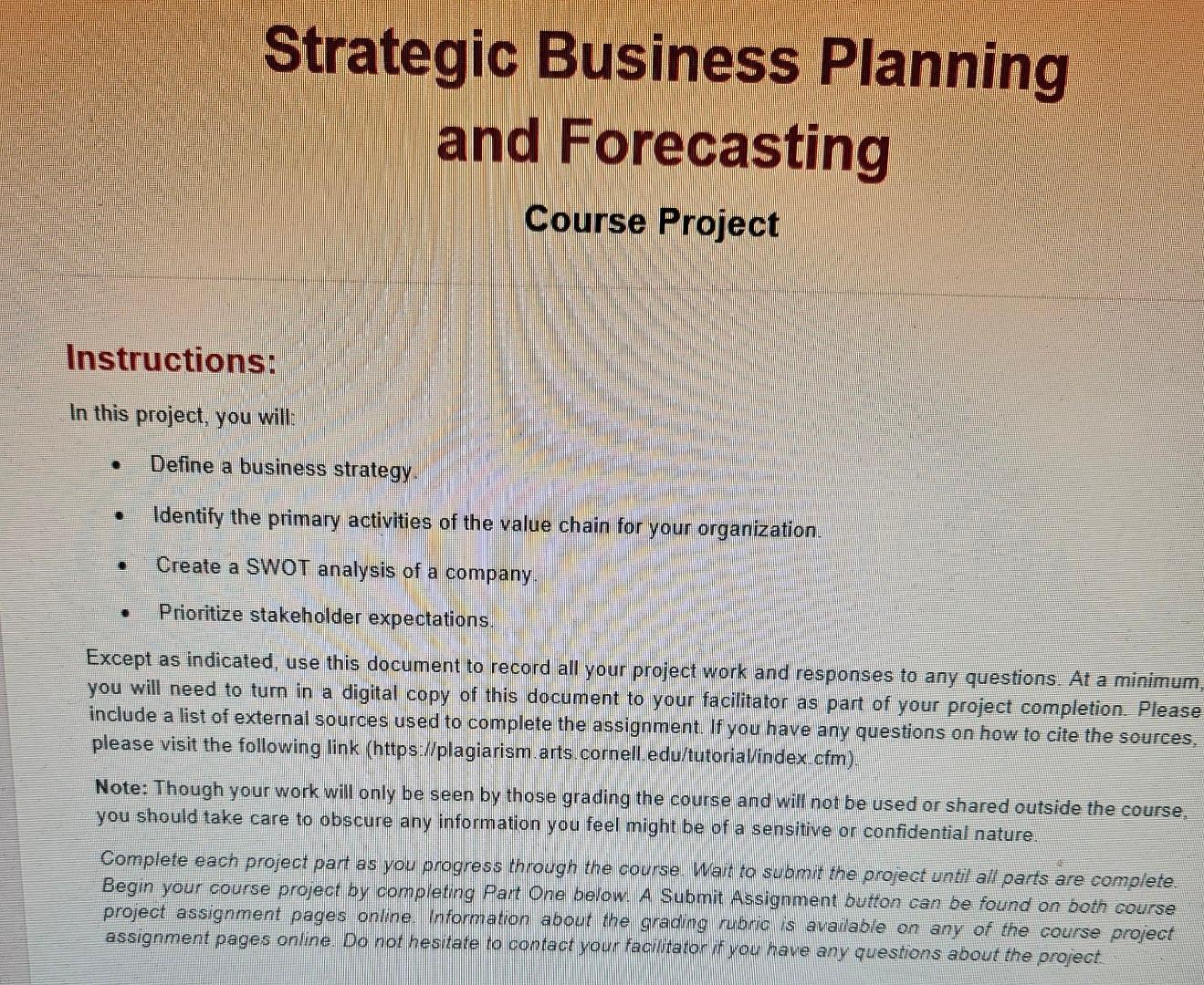  In this project, you will: - Define a business strategy. -