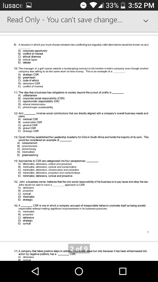 usace 33% 3:52 PM Read Only - You can't save change.