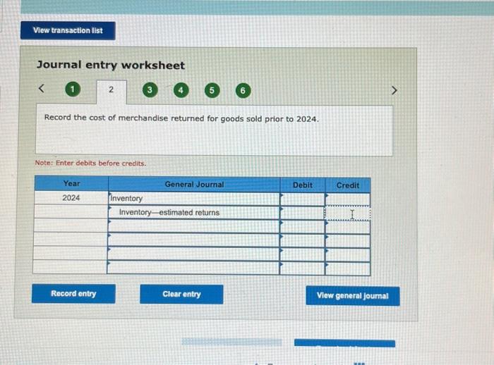 5 6 Record the actual sales retum of merchandise sold during 2024.