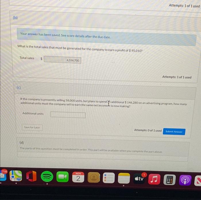 sales units if the unit sales price is increased 20%, unit variable