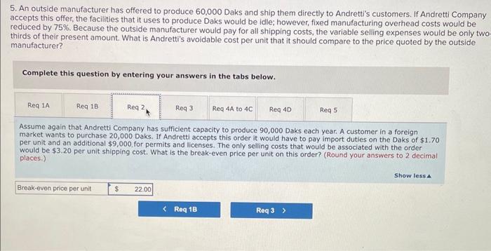 costs at this level of activity are given below: A number of