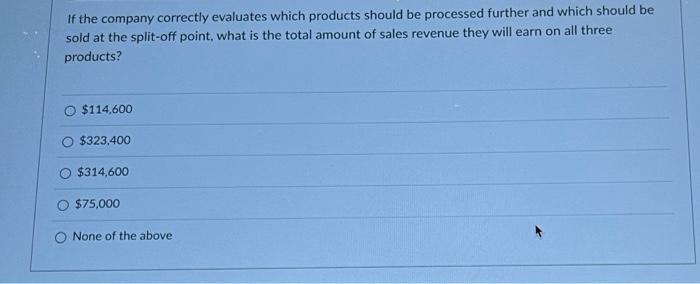 costs incurred up to the split-off point are $200,000. These costs are