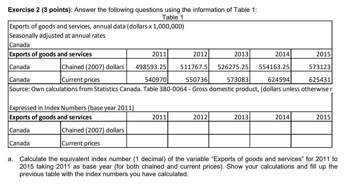  Exercise 2 ( 3 points): Answer the following questions using the