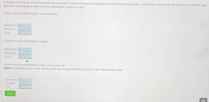 products from a joint production process using honey. Joint cost for the