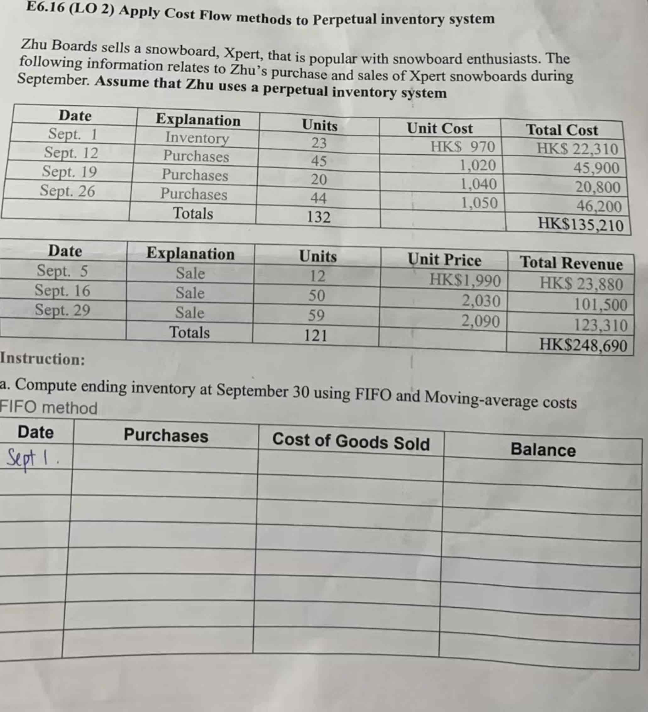  E6.16(LO 2) Apply Cost Flow methods to Perpetual inventory system Zhu