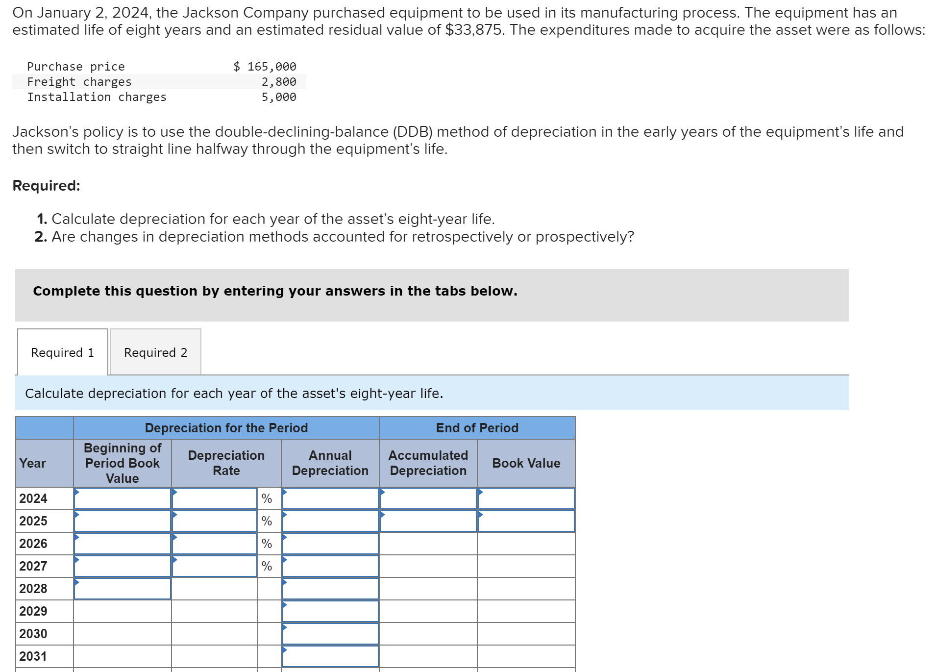 On January 2,2024, the Jackson Company purchased equipment to be used