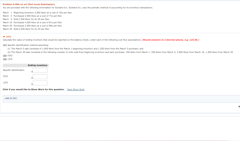  Problem 6-06A a1-a2 (Part Level Submission) You are provided with the