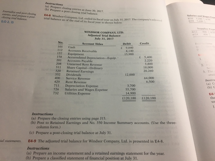  E4-9 Instructions (a) Prepare closing entries at June 30, 2017. (b)