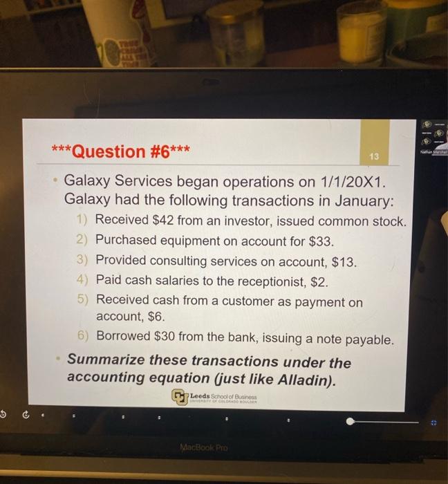 had the following transactions in January: 1) Received $42 from an investor,