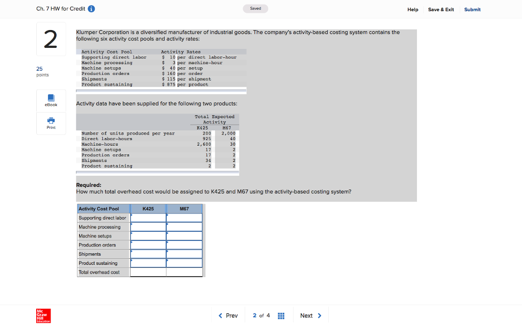 Ch. 7 HW for Credit Saved Help Save & Exit Submit