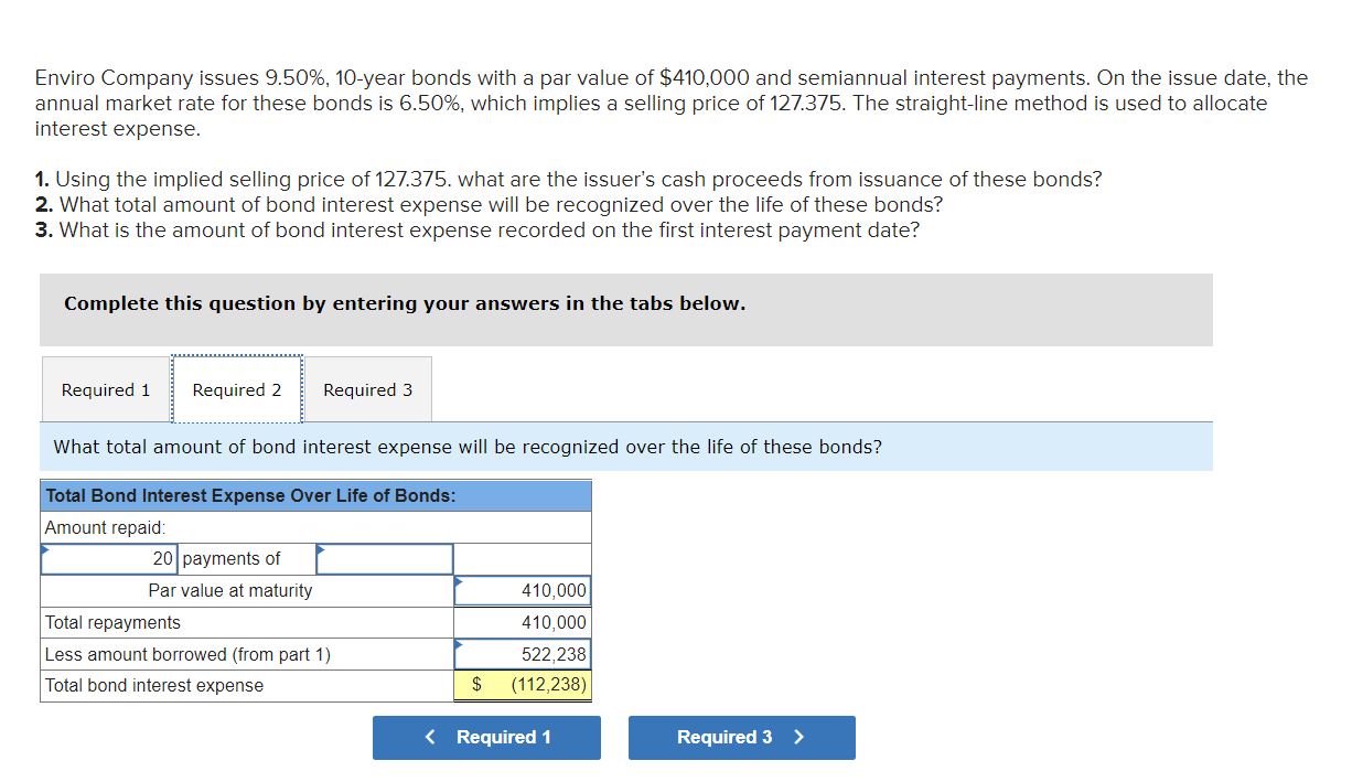 9.50%, 10-year bonds with a par value of $410,000 and semiannual interest